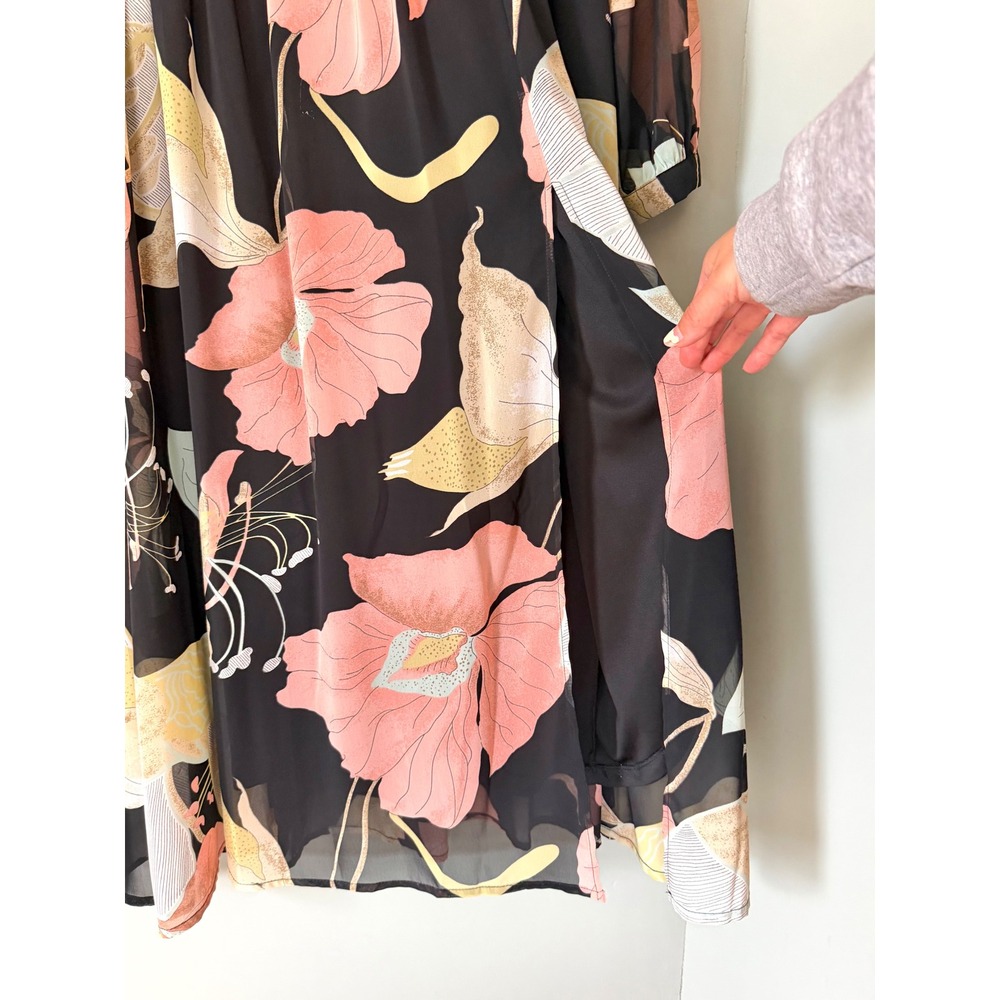 Lulus‎ Wondrous Water Lilies Black Floral Long Sleeve Midi/Maxi Dress XL NWT - Picture 5 of 11